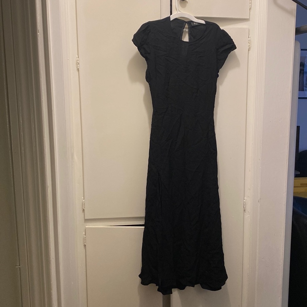 Medium black backless dress with slit on legs. Very Wednesday dress 🖤☠️